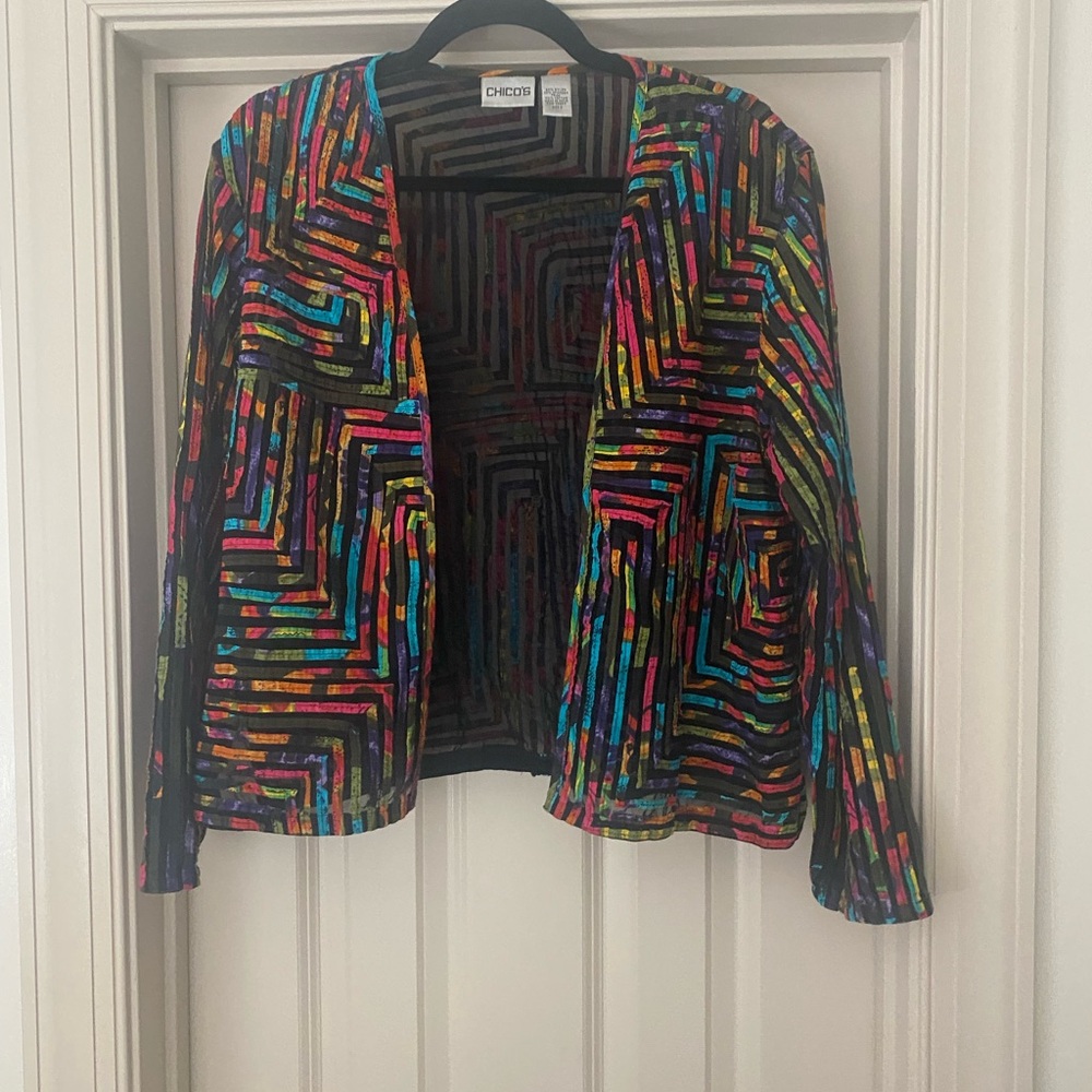 Chico's Size 2 XL 90s Y2K Rainbow Kaleidoscope Artistic Blazer